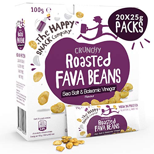 The Happy Snack Company Geröstete Favabohnen, Meersalz & Balsamico-Geschmack Gesunde Snacks, proteinreich, glutenfrei, leckere Snacks, vegan, 115 Kalorien, 25 g Portion, 20 Stück von The Happy Snack Company