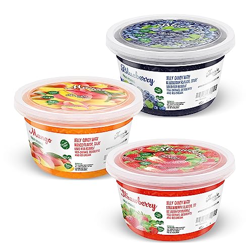 INSPIRE FOOD Bubble Tea Mix - 3-Pack: Erdbeere, Mango & Blaubeere Popping Boba Fruchtperlen - 100% vegetarisch, glutenfrei, ohne künstliche Farbstoffe von The Inspire Food Company