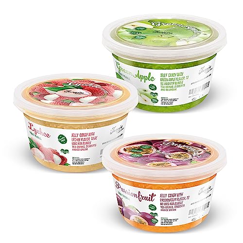 INSPIRE FOOD Bubble Tea Mix - 3-Pack: Maracuja (Passion Fruit), Litschi (Lychee) & Grüner Apfel Popping Boba Fruchtperlen - 100% vegetarisch, glutenfrei, ohne künstliche Farbstoffe von The Inspire Food Company