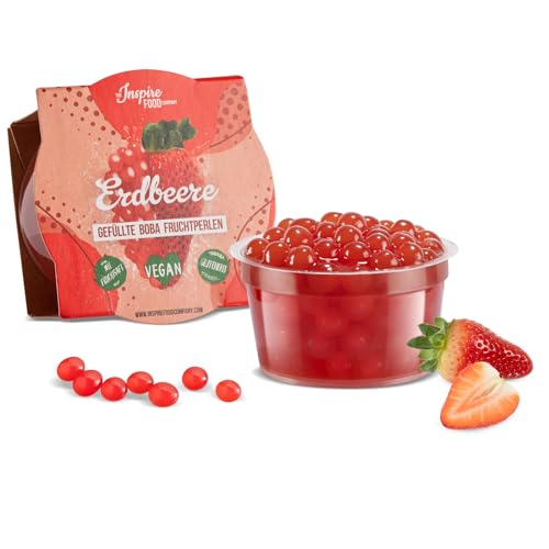 INSPIRE FOOD Bubble Tea Perlen Erdbeere - 100g - Popping Boba Fruchtperlen mit echtem Fruchtsaft für Shakes und Smoothies. 100% vegan, glutenfrei, ohne künstliche Farbstoffe von The Inspire Food Company
