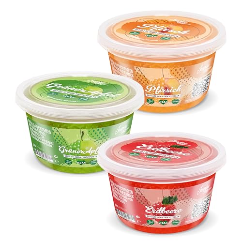 INSPIRE FOOD Bubble Tea Perlen - 3er-Pack Popping Boba | Erdbeer, Apfel, Pfirsich | Tapioka 100% vegan, glutenfrei, ohne künstl. Farbstoff, je 450g von The Inspire Food Company