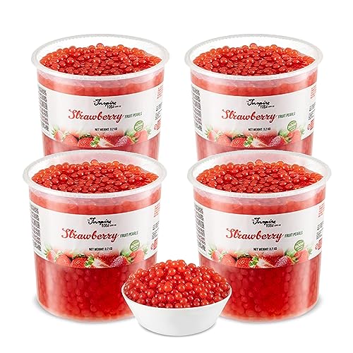 INSPIRE FOOD Erdbeere Popping Boba für Bubble Tea - Schachtel mit 4 Bechern à 3,2 kg - 100% vegetarisch, glutenfrei, ohne künstliche Farbstoffe von The Inspire Food Company