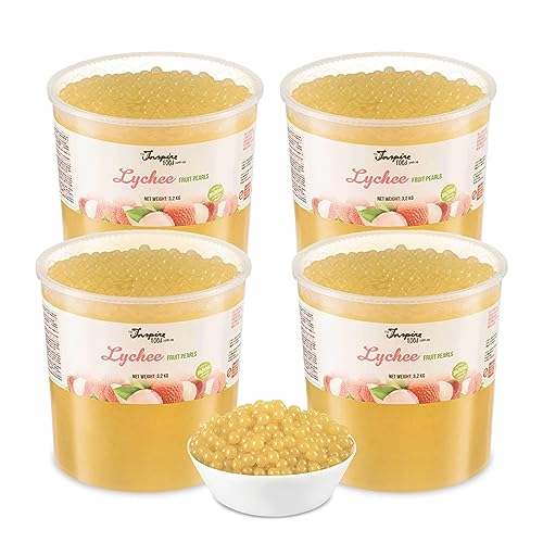 INSPIRE FOOD Litschi Popping Boba für Bubble Tea - Fruchtperlen Schachtel mit 4 Bechern à 3,2 kg - 100% vegetarisch, glutenfrei, ohne künstliche Farbstoffe von The Inspire Food Company