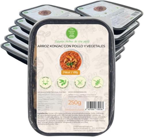 Der Konjak Shop - Konjak-Reis mit Huhn und Gemüse 250g | Glutenfrei | Wenig Kalorien und Kohlenhydrate (6 Stück) von The Konjac Shop