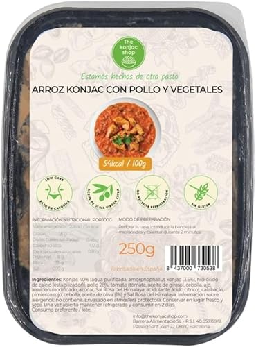 Der Konjak Shop Konjak-Reis mit Huhn und Gemüse 250g Glutenfrei Wenig Kalorien & Kohlenhydrate Low Carb & Diätfreundlich von The Konjac Shop