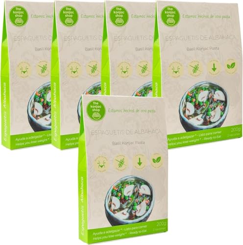 Der Konjak Shop – Konjak-Spaghetti mit Basilikum 270g Glutenfrei, Kalorien- und Kohlenhydratarm 5 Stück Low-Carb & Keto-Diäten von The Konjac Shop