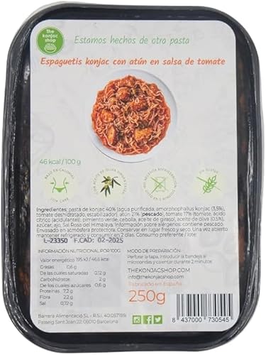 Der Konjak Shop – Kalorienarme Spaghetti mit Thunfisch in Tomatensauce Glutenfreies Shirataki, 250g Wenig Kohlenhydrate (1 Stück) von The Konjac Shop