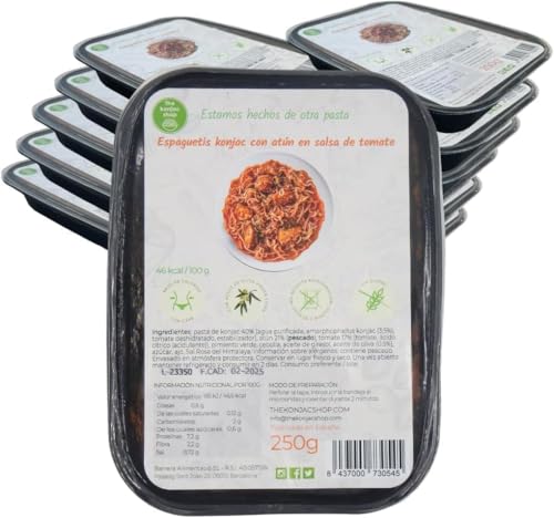 Der Konjak Shop – Kalorienarme Spaghetti mit Thunfisch in Tomatensauce Glutenfreies Shirataki, 250g Wenig Kohlenhydrate (12 Stück) von The Konjac Shop