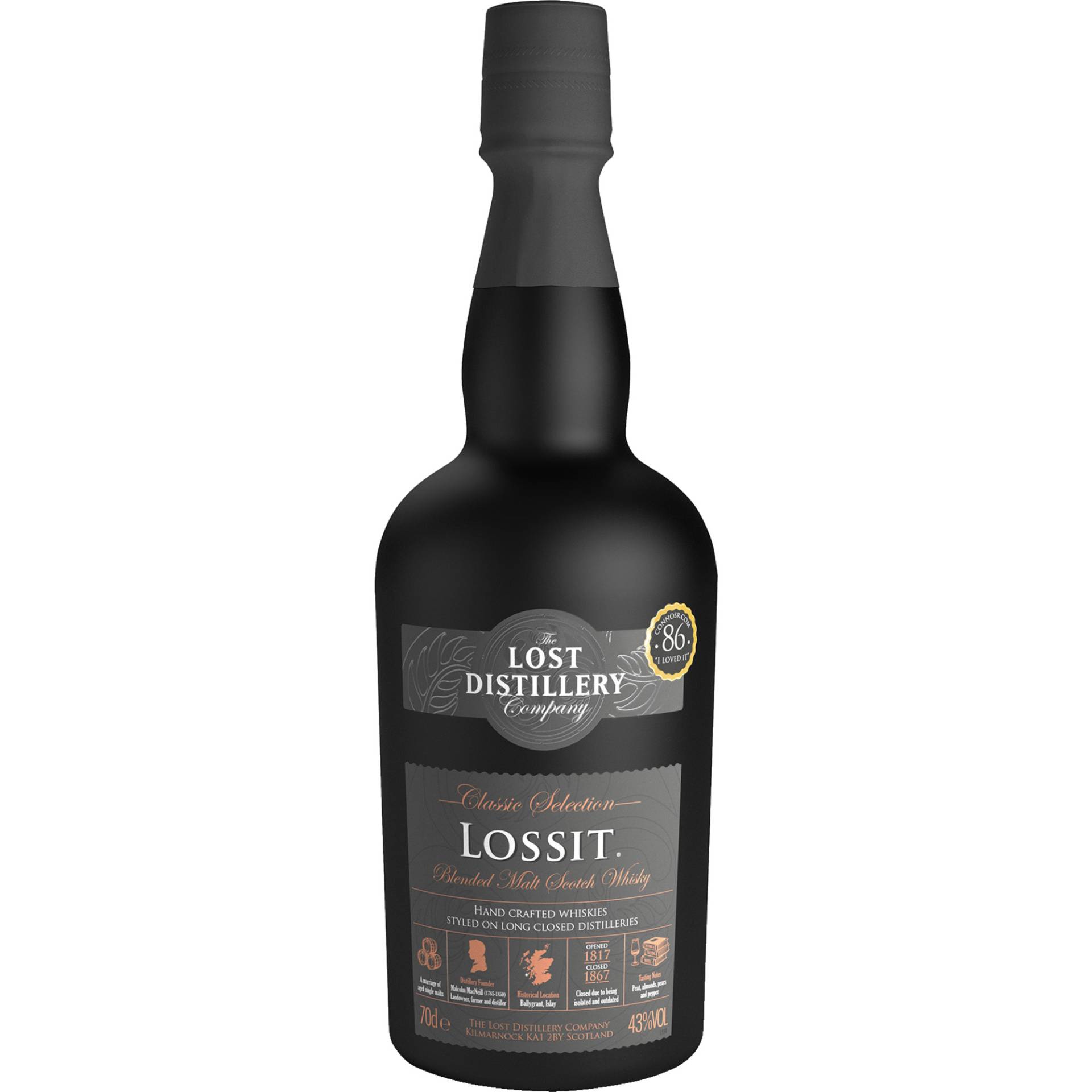 Lossit Classic Selection Blended Scotch Whisky, 43 % vol. 0,7 L, Schottland, Spirituosen von The Lost Distillery Company, 29 Portland Road, Ayrshire, KA1 2BY Kilmarnock, Schottland