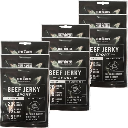 THE MEAT MAKERS – 9x40g (360g) Beef Jerky Sport Original - High Jerky Protein for Gym – Beef-jerky Kalorienarme Trockenfleisch Dörrfleisch Snacks für Menschen von The Meat Makers