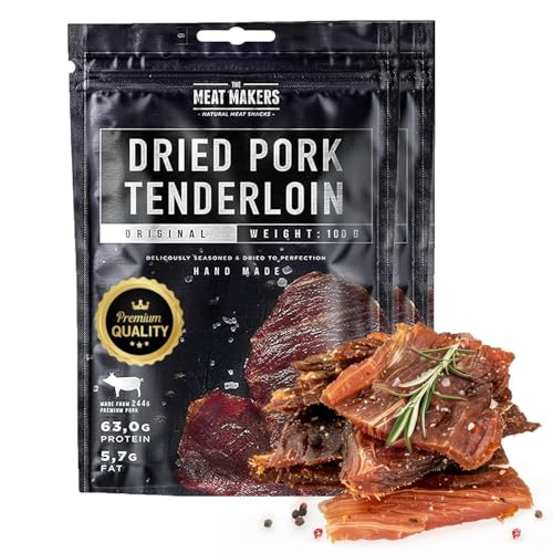 THE MEAT MAKERS - Dried Pork Tenderloin Pork Jerky 200g (2x100g) - Trockenfleisch Für Menschen, Trocken Fleisch Schweinefleisch Schweine Jerky Snack. Hervorragende Alternative zum Beef Jerky Snack. von The Meat Makers