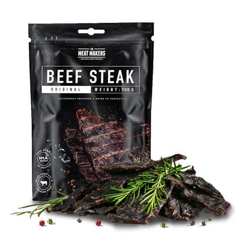 The Meat Makers Original Beef Jerky Steak (200g) - Getrocknetes Rindersteak Proteinreiches Rindfleisch Dörrfleisch Trockenfleisch Für Menschen Trocken Fleisch Beef Jerky Snack. von The Meat Makers