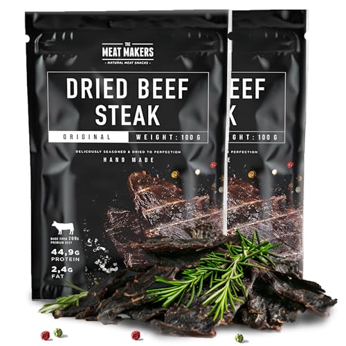 The Meat Makers Original Beef Jerky Steak (200g) - Getrocknetes Rindersteak Proteinreiches Rindfleisch Dörrfleisch Trockenfleisch Für Menschen Trocken Fleisch Beef Jerky Snack. von The Meat Makers