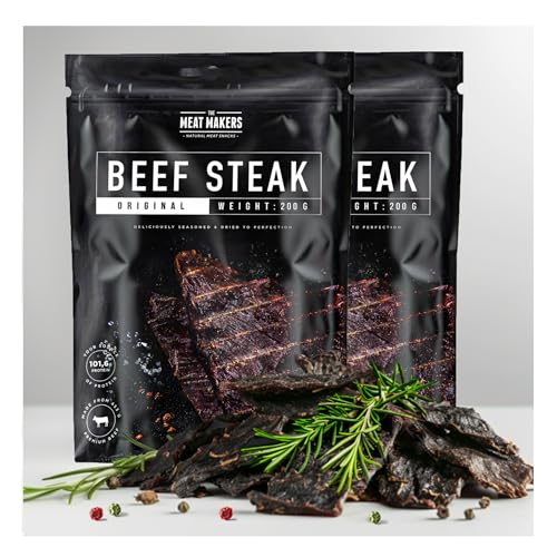 The Meat Makers Original Beef Jerky Steak (400g) - Getrocknetes Rindersteak Proteinreiches Rindfleisch Dörrfleisch Trockenfleisch Für Menschen Trocken Fleisch Beef Jerky Snack. von The Meat Makers