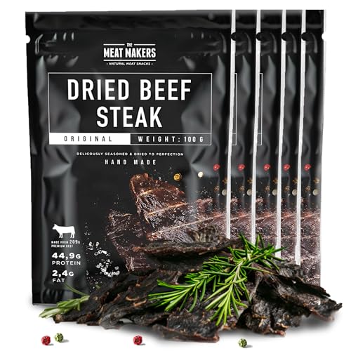 The Meat Makers Original Beef Jerky Steak (500g) - Getrocknetes Rindersteak Proteinreiches Rindfleisch Dörrfleisch Trockenfleisch Für Menschen Trocken Fleisch Beef Jerky Snack. von The Meat Makers