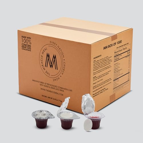 The Miracle Meal Vorgefüllte Kommunion-Tassen und Oblaten-Set- Box mit 1000 Stück - 100% vertrauenswürdiger Concord-Traubensaft und Oblaten - Premium-Qualität von The Miracle Meal Made in USA