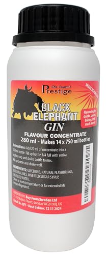 Black Elephant Gin-Geschmacksessenz 280 ml | verschiedene Zitrusaromen | professionelle Essenz für den Hausgebrauch und die Brennerei | 20 ml Essenz für 750 ml handelsüblichen Wodka oder Korn Black Elephant Gin-Geschmacksessenz 280 ml | verschiedene Zitrusaromen | professionelle Essenz für den Hausgebrauch und die Brennerei | 20 ml Essenz für 750 ml handelsüblichen Wodka oder Korn von The Original Prestige