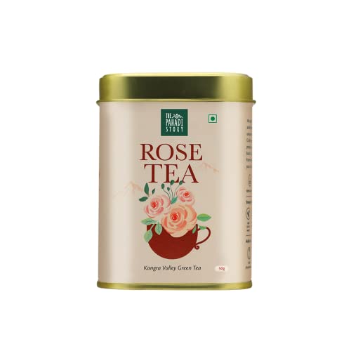 The Pahadi Story Rose-Tea 50gm, Natural Sun Dried Rose Petal with Whole Green Tea Loose Leaves for Beautiful Skin and Hair, Herbal Rose Green Tea von The Pahadi Story