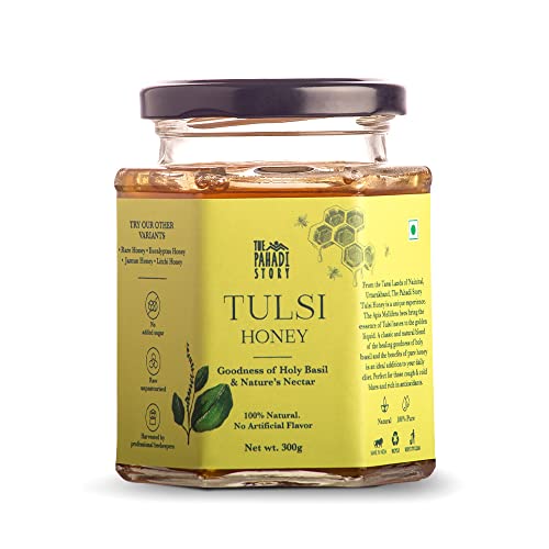 The Pahadi Story Tulsi Honey 300gm, Raw and Unfiltered Honey with the Goodness of Holy Basil, 100% Natural Lab Tested Honey In Glass Bottle von The Pahadi Story