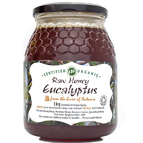 Roher Wald-Blütenhonig Eukalyptushonig aus Spanien - Premium Qualität - Naturprodukt, kaltgeschleudert, kein honigtau mit karamell-artigem nachgeschmack und deutlicher eukalyptusnote, Eukalyptus 1kg von The Raw Honey Shop