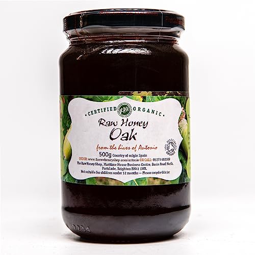 Roher Wald-Honig Bio Eichenhonig aus Spanien - Premium Qualität - reines Naturprodukt - kaltgeschleudert - unfiltriert - Geschmack: Eichenwald, Größe: 500 g von The Raw Honey Shop