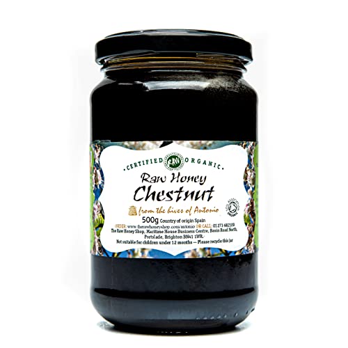 Roher Wald-Honig aus Spanien - Premium Qualität - reines Naturprodukt - kaltgeschleudert - unfiltriert - The Raw Honey Shop (Kastanie, 500g) von The Raw Honey Shop