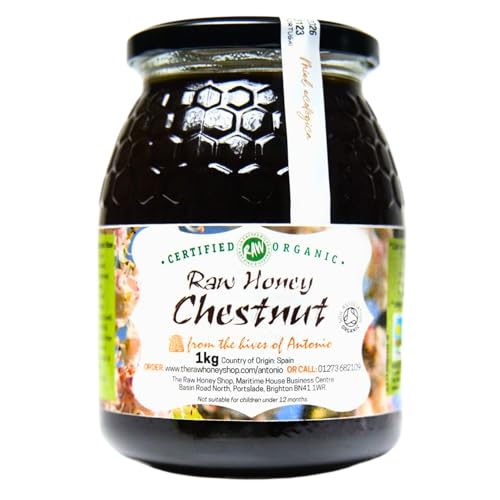 Roher Wald-Honig aus Spanien - Premium Qualität - reines Naturprodukt - kaltgeschleudert - unfiltriert - The Raw Honey Shop (Kastanie, 1kg) von The Raw Honey Shop