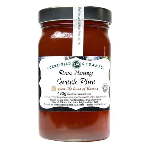 Thomas' Artisan Roher griechischer Kiefernhonig (490 g) - dicker, kaltgepresster antibakterieller Honig, ungepasteurisiert, grob gefiltert / The Raw Honey Shop von The Raw Honey Shop