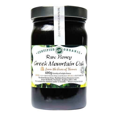 Thomas' ROHER HONIG AUS GRIECHISCHER BERGEICHE | Getestet Aktiv 21,5+ | Antibakterieller Berghonig | Dick & Unpasteurisiert | Einzelhersprung | The Raw Honey Shop | (490g) von The Raw Honey Shop