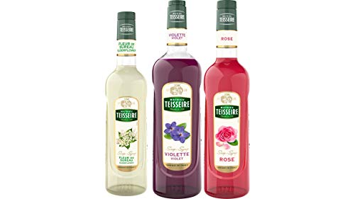 Teisseire Sirup Set Blumen: Sirup Holunderblüte + Veilchen + Rose - 2 x 700ml + 1 x 1L von The Sirop Shop