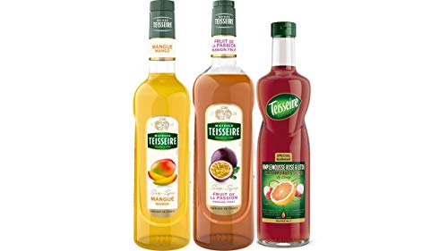 Teisseire Sirup Set Tropical: Sirup Mango + Passionsfrucht + Pink Grapefruit / Litschi - 2 x 700ml + 1 x 1L von The Sirop Shop