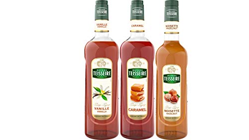 Teisseire Sirup Set speziell für Kaffee: Sirup Vanille + Karamel + Haselnuss - 2 x 700ml + 1 x 1L von Mathieu Teisseire