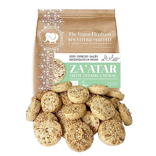 Mini-Vorspeisen-Kekse mit Za'atar – Thymian, Sesam und Sumach – handgefertigt, biologisch & vegan – 4 kompostierbare Beutel à 130 g (520 g) von The Vegan Elephant