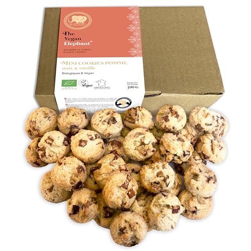 Vegan Bio Mini Cookies Äpfel, Nüsse und Vanille - Handwerkliche Herstellung in Frankreich. 300g von The Vegan Elephant