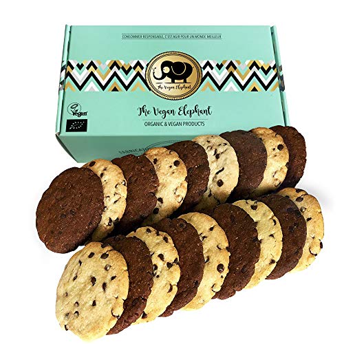 Vegan Cookies Bio Kekse: 17 Vanille-Schokoladen und Doppelte-Schokoladen Kekse, 100% Biologisch, Palmöl-Frei & GVO-Frei, Handgefertigt aus Hochwertigen Zutaten. 595g von The Vegan Elephant