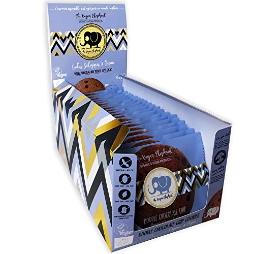 Vegan Cookies Bio Kekse: Doppelte-Schokoladen Kekse. Spenderbox mit 20 Keksen, Einzeln Verpackt in Papiertüten (700G) von The Vegan Elephant
