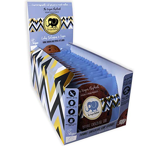 Vegan Cookies Bio Kekse: Doppelte-Schokoladen Kekse. Spenderbox mit 20 Keksen, Einzeln Verpackt in Papiertüten (700G) von The Vegan Elephant
