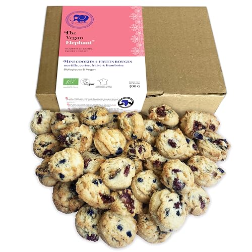 Vegan Mini Cookies Bio Kekse: 4 rote Früchte Kekse, handwerkliche Herstellung in Frankreich. 300g von The Vegan Elephant