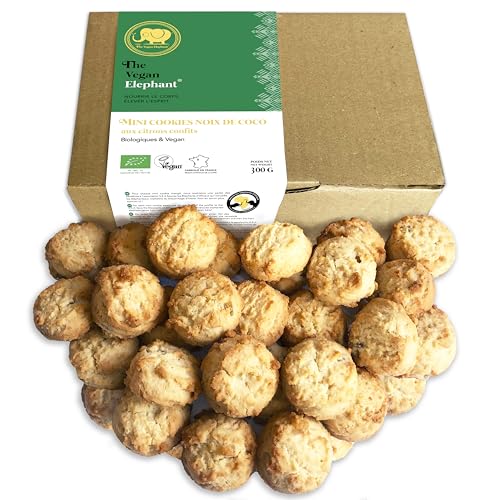 Vegan Mini Cookies Bio Kekse: Kokosnuss und kandierte Zitrone Kekse, handwerkliche Herstellung in Frankreich. 300g von The Vegan Elephant