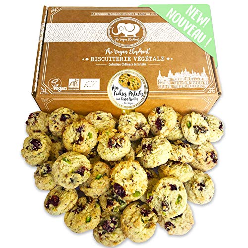 Vegan Mini Cookies Bio Kekse: Pistazie mit Sauerkirschen Kekse, handwerkliche Herstellung in Frankreich. 300g von The Vegan Elephant