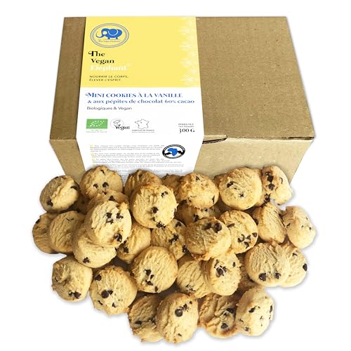 Vegan Mini Cookies Bio Kekse: Vanille-Schokoladen Kekse, 100% Biologisch, Palmöl-Frei & GVO-Frei, Handgefertigt aus Hochwertigen Zutaten. 300g von The Vegan Elephant