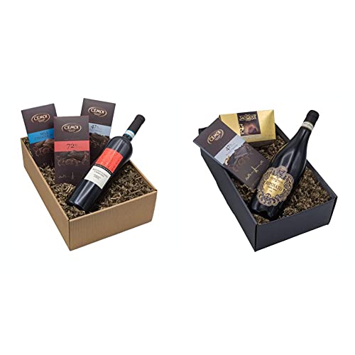 Präsentkorb „GENUSSBOX“ mit Wein und Schokolade in einem Geschenkkarton Italienischer Rotwein Montepulciano D`Abruzzo & Präsentkorb „Sinneszauber“ von The Wine Guys