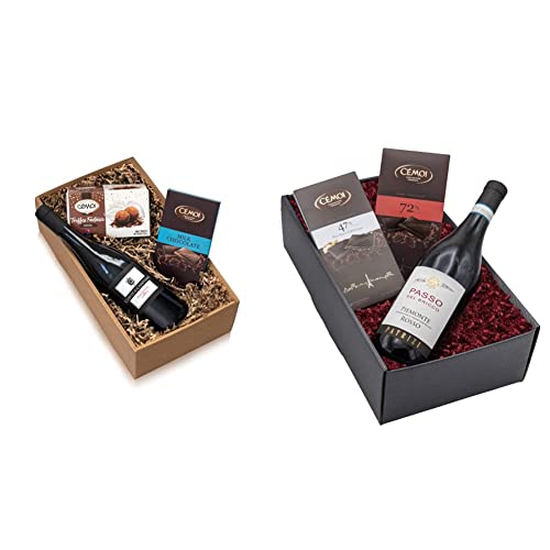 Präsentkorb „Gaumenfreude“ als Geschenkset & Geschenkset „Rosso Passo“ mit Wein und Schokolade | Italienischer Rotwein Rosso Passo & Französische Schokoladen in Präsentverpackung von The Wine Guys
