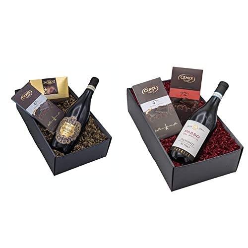 Präsentkorb „Sinneszauber“ Italienischer Rotwein Riposato und französische Schokoladentrüffel & Geschenkset „Rosso Passo“ mit Wein und Schokolade in einem schönen Geschenkkarton von The Wine Guys