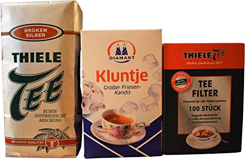 Thiele Tee Broken Silber 500g + Kluntje Friesen-Kandis 1kg + Thiele Tee Filter 100 Stück von Thiele Tee