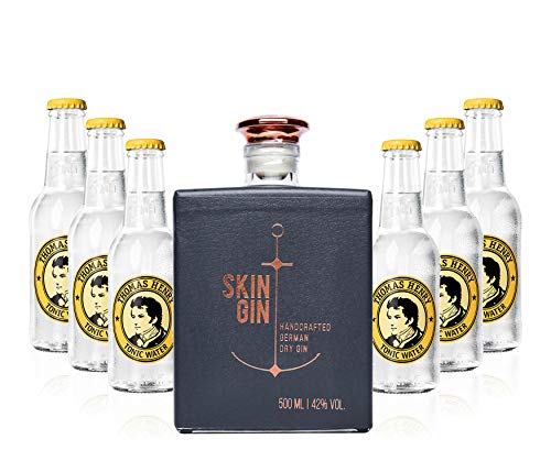 Gin Tonic Set - Skin Gin German Handcrafted Dry Gin 50cl (42% Vol) + 6x Thomas Henry Tonic Water 200ml inkl. Pfand MEHRWEG -[Enthält Sulfite] von Thomas Henry-Thomas Henry