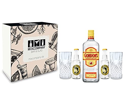 Gordons Gin Tonic Set/Geschenkset - Gordons London Dry Gin 0,7l 700ml (37,5% Vol.) + 2x Thomas Henry Tonic Water 200ml + 2x Longdrinkglas - Inkl. Pfand MEHRWEG von Thomas Henry-Thomas Henry