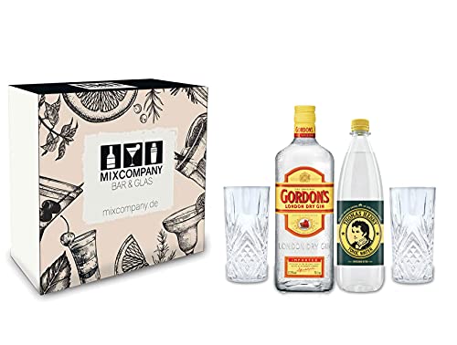 Gordons Gin Tonic Set/Geschenkset - Gordons London Dry Gin 0,7l 700ml (37,5% Vol.) + Thomas Henry Tonic Water 1000ml + 2x Gläser - Inkl. Pfand MEHRWEG von Thomas Henry-Thomas Henry