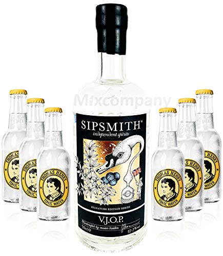 Sipsmith V.J.O.P. Gin 0,7l (57,7% Vol) + 6x Thomas Henry Tonic Water 0,2l MEHRWEG Bar Longdrink Cocktail Sammlung Gin Tonic inkl. PFAND- [Enthält Sulfite] von Thomas Henry-Thomas Henry