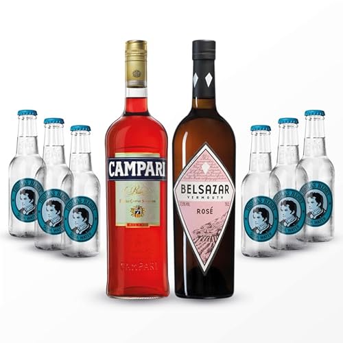 Mixing-Bundle "Americano" - 6x 0,2l Thomas Henry Soda Water + 1 Flasche Campari + 1 Flasche Belsazar Red - Der klassische Drink für Liebhaber von Thomas Henry